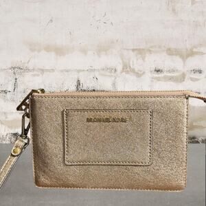Michael Kors Metallic Rose Gold Leather Wristlet